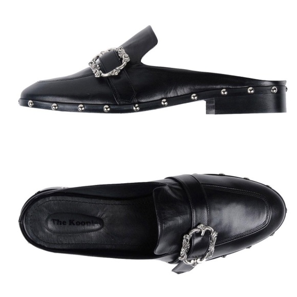 The Kooples black leather silver studded mule flat slides 7 / 38 buckle - Picture 3 of 5